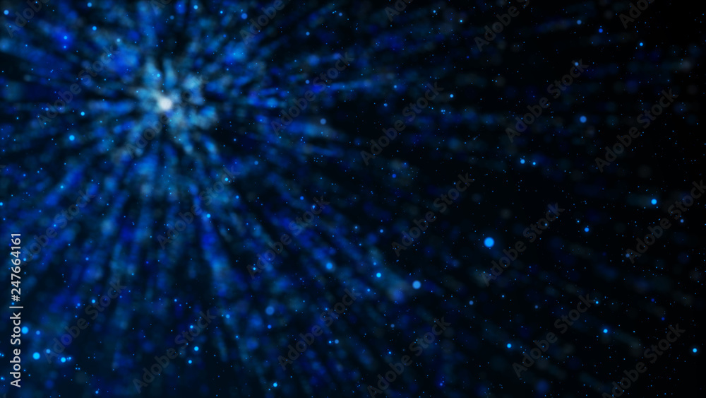 Poster virtual form of connecting particles in the blue space. big data visualization. science. futuristic 