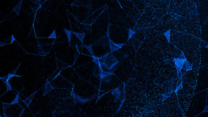 Virtual form of connecting particles in the blue space. Big data visualization. Science. Futuristic polygonal background. Business. 3D rendering.