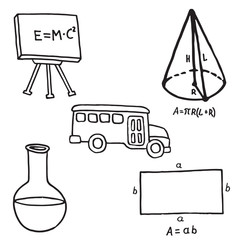 Set of school equipment doodle icons