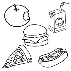 Set of food and drink doodle icons
