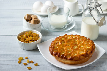 Homemade pie with cottage cheese.