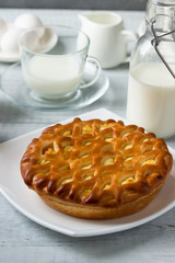 Homemade pie with cottage cheese.