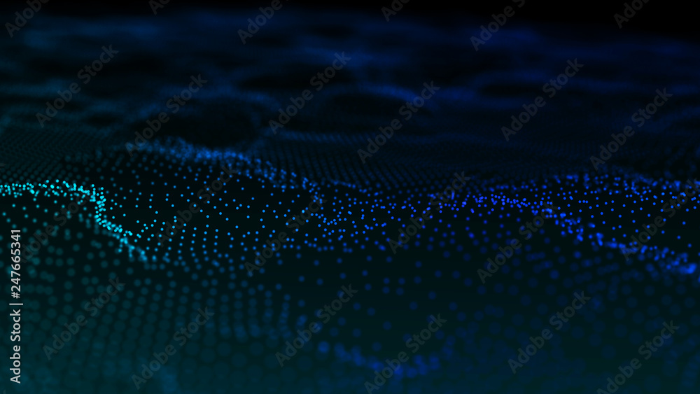 Poster image of the loose wave consisting of points. abstract futuristic background. blue design for backgr