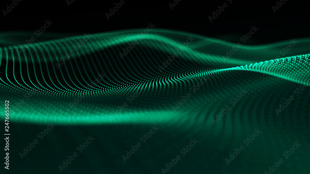 Poster image of the loose wave consisting of points. abstract futuristic background. blue design for backgr
