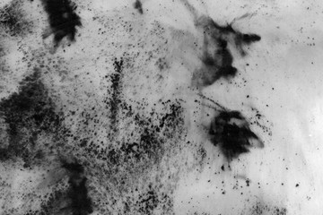 Abstract ink background. Marble style. Black paint stroke texture on white paper. Wallpaper for web and game design. Grunge mud art. Macro image of pen juice. Dark Smear.