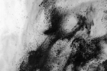 Abstract ink background. Marble style. Black paint stroke texture on white paper. Wallpaper for web and game design. Grunge mud art. Macro image of pen juice. Dark Smear.