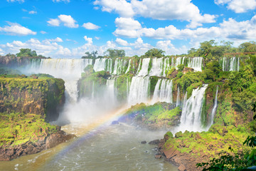 Beautiful view of Iguazu Falls from argentinian side, one of the Seven Natural Wonders of the World - Puerto Iguazu, Argentina - obrazy, fototapety, plakaty
