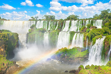 Beautiful view of Iguazu Falls from argentinian side, one of the Seven Natural Wonders of the World...