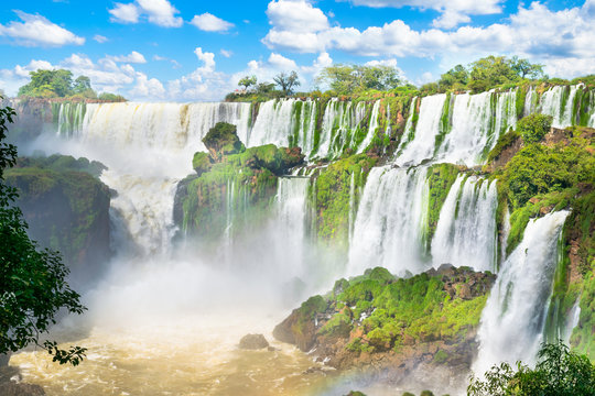 Beautiful view of Iguazu Falls from argentinian side, one of the Seven Natural Wonders of the World - Puerto Iguazu, Argentina