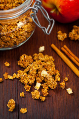 Apple Cinnamon Granola. Selective focus.