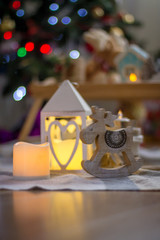 Lantern and wooden reindeer christmas decoration