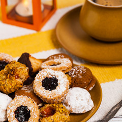 Homemade European Bakery Style Cookies Variety Flavors. Selective focus.