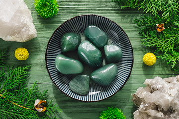 Green Aventurine with Smoky Quartz and Greenery