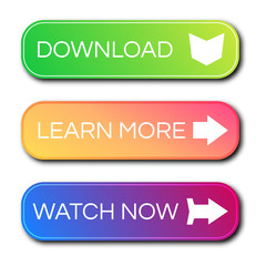 Set of three modern gradient buttons with shadows
