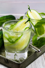 Cucumber Gin Cocktail. Selective focus.