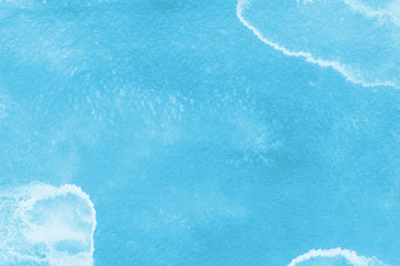 Watercolor blue texture with abstract washes and brush strokes on the white paper background. Digital paper background.