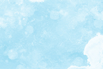 Watercolor blue texture with abstract washes and brush strokes on the white paper background. Digital paper background.