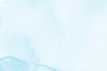 Watercolor blue texture with abstract washes and brush strokes on the white paper background. Digital paper background.