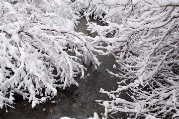river with snow on the banks - 247670908