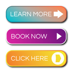 Set of three modern gradient buttons with shadows