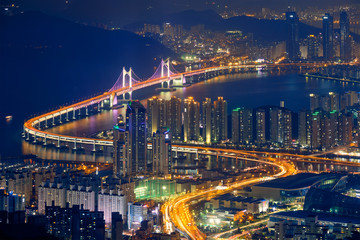 Busan cityscape Gwangan Bridge at night