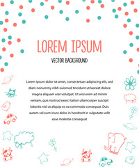 Vector abstact frame. Cute art made of colorful pink, blue circles. Children design, simple icons. Illustration template with lettering for invitations, cards and other design