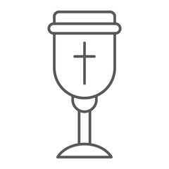 Holy chalice thin line icon, christian and cup, goblet sign, vector graphics, a linear pattern on a white background.