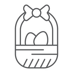 Easter basket thin line icon, easter and decoration, basket with eggs sign, vector graphics, a linear pattern on a white background.