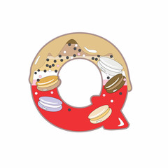 Glazed letter Q with sweets. Colorful cartoon illustration.