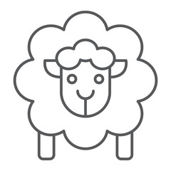 Sheep thin line icon, wool and animal, lamb sign, vector graphics, a linear pattern on a white background.