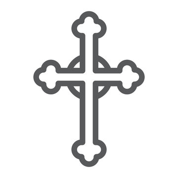 Cross line icon, church and religion, christian cross sign, vector graphics, a linear pattern on a white background.