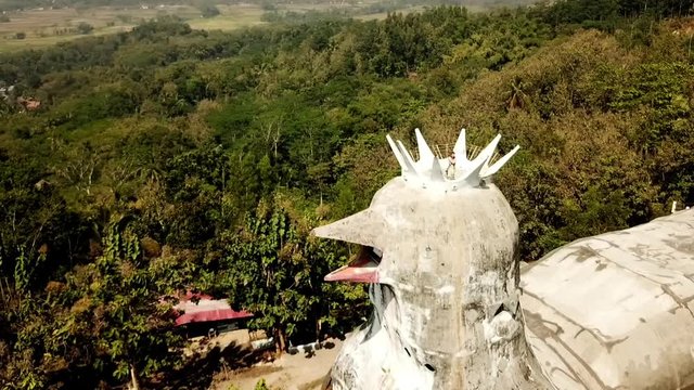 Drone flying around the chicken temple, Gereja Ajam in Java, Indonesia.