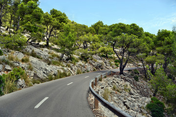 Open coastal road winding through to lighthouse Cap Formentor