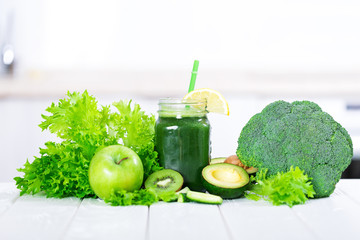 Detox smoothie cocktail with green fresh vegetables