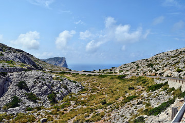 Open coastal road winding through to lighthouse Cap Formentor