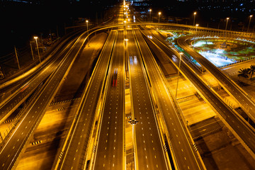 Fototapeta na wymiar new contruction expressway and ring road industry connections the city for transportation and logistics business in Thailand at night