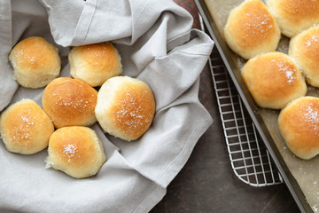 Homemade Dinner Rolls in Wooden Bread Basket