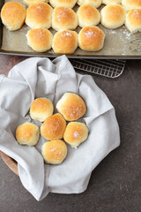 Homemade Dinner Rolls in Wooden Bread Basket