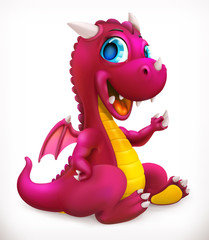 Little red dragon cartoon character. Funny animal, 3d vector icon