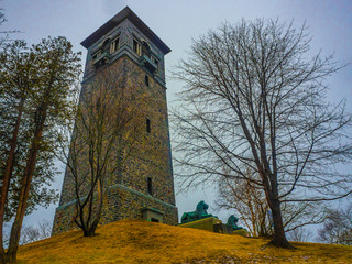 Halifax Memorial Bell Tower, winter, misty day, landmark