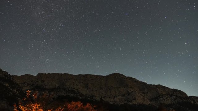4K Time lapse of Stars and Moonrise in mountain night sky in Turkey