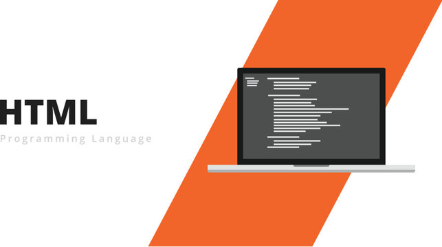 Learn to code HTML programming language with script code on laptop screen, programming language code illustration - Vector