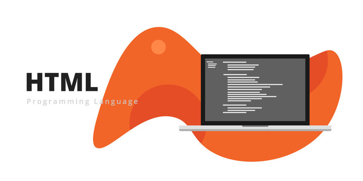 Learn to code HTML programming language with script code on laptop screen, programming language code illustration - Vector