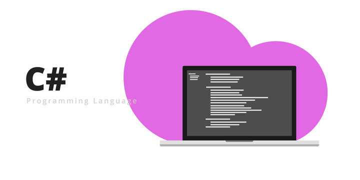 Learn to code C# programming language with script code on laptop screen, programming language code illustration - Vector