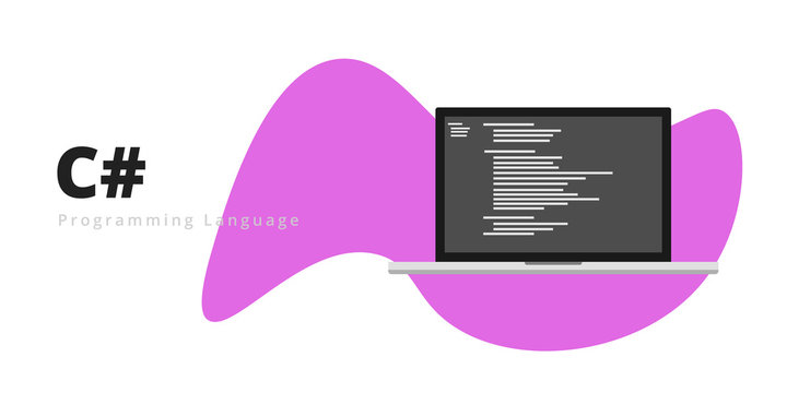 Learn to code C# programming language with script code on laptop screen, programming language code illustration - Vector