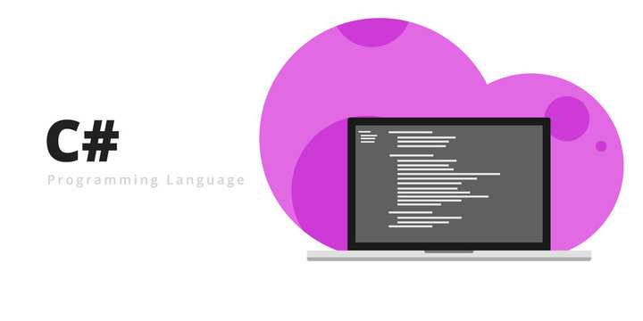 Learn to code C# programming language with script code on laptop screen, programming language code illustration - Vector