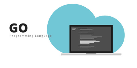 Learn to code GO LANG programming language with script code on laptop screen, programming language code illustration - Vector