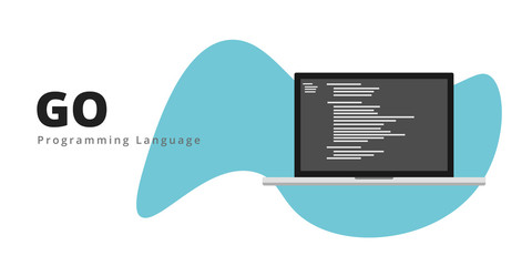 Learn to code GO LANG programming language with script code on laptop screen, programming language code illustration - Vector
