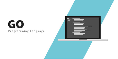 Learn to code GO LANG programming language with script code on laptop screen, programming language code illustration - Vector