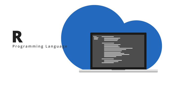 Learn to code R programming language with script code on laptop screen, programming language code illustration - Vector